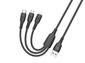 Cablu 3 în 1 Techancy TB1742, 2.4A, 1m Negru, USB-C/Micro/Lightning,