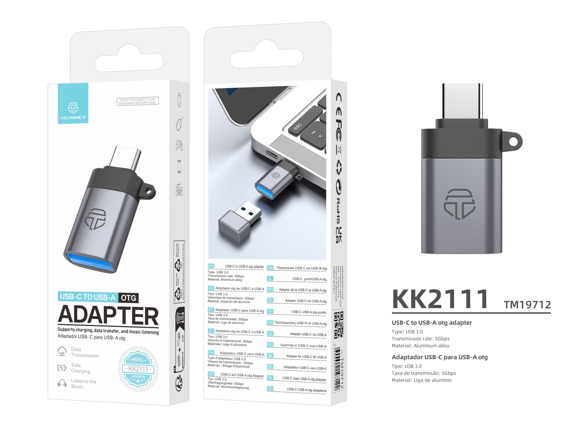 Techancy Adaptador USB-C para USB-A OTG  KK2111, Alta Velocidade de