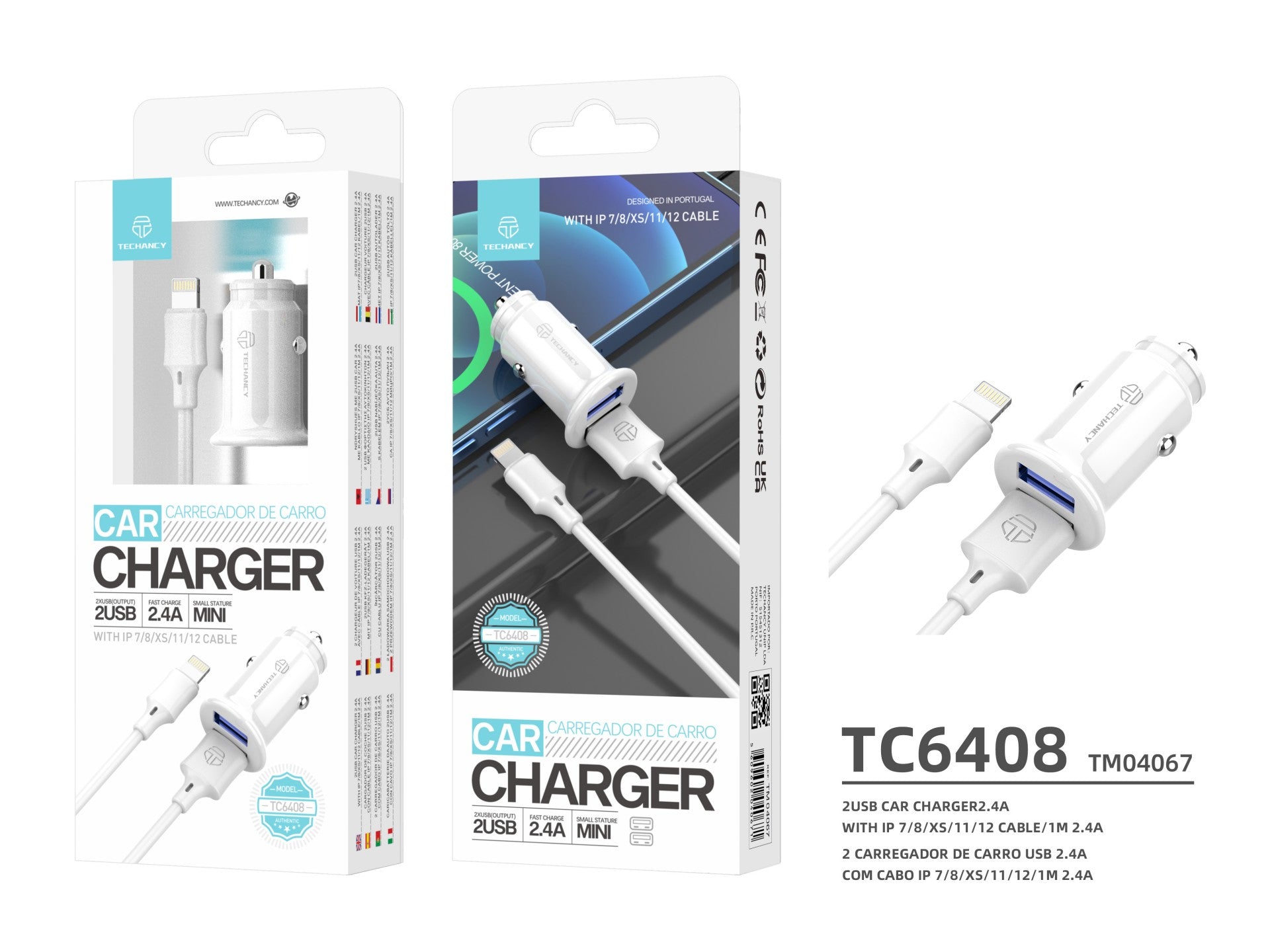 Techancy Încărcător Auto Mini TC6408, Încărcare 2USB 2.4A,