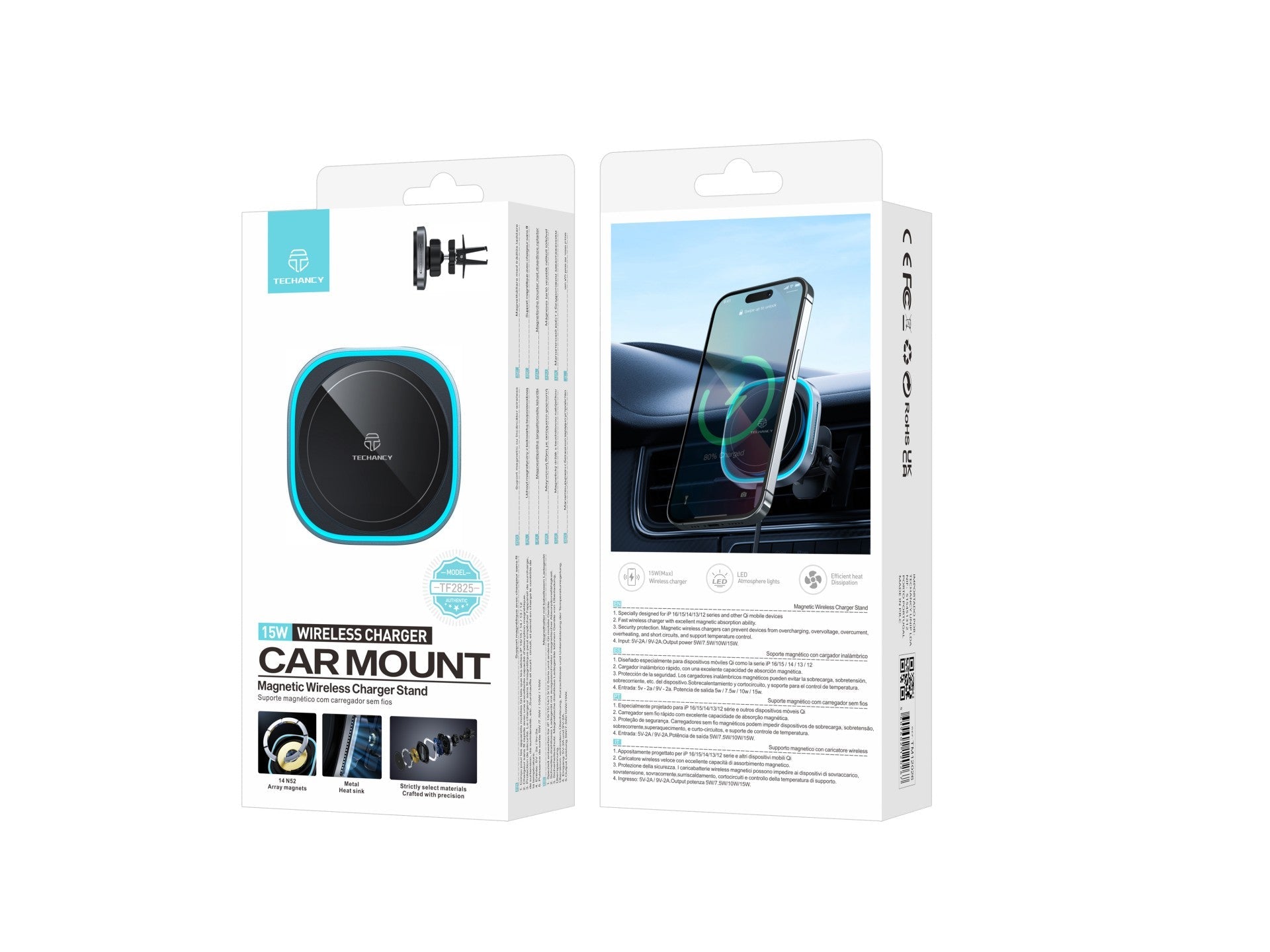 Techancy Suporte Magnético  TF2825, carregador sem fio 15W, compatível