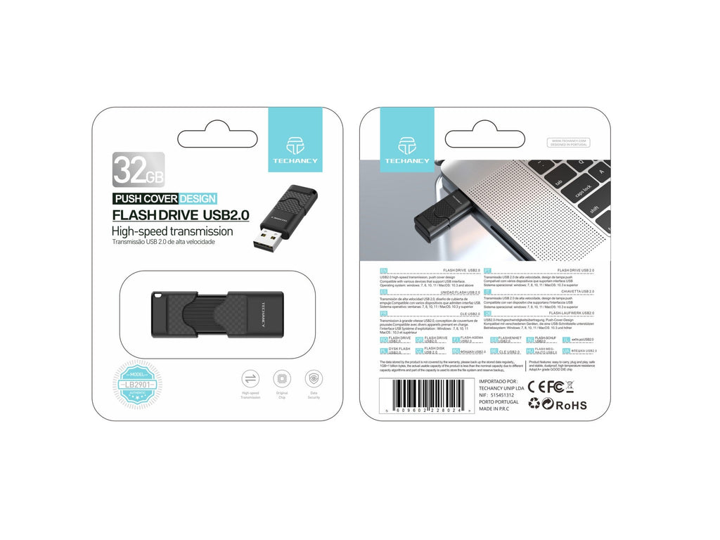Stick USB Techancy 32GB Negru LB2901, USB 2.0, Compatibil cu