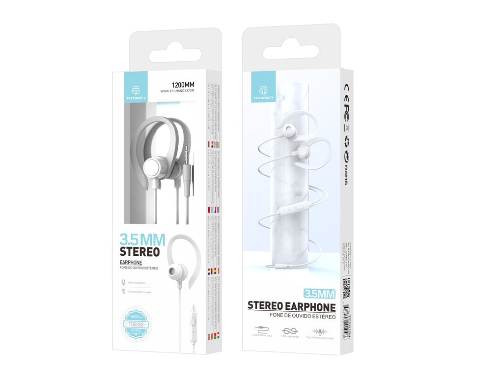 Techancy Auriculares stereo 3.5MM TD8058 cabo 1.2M com microfone