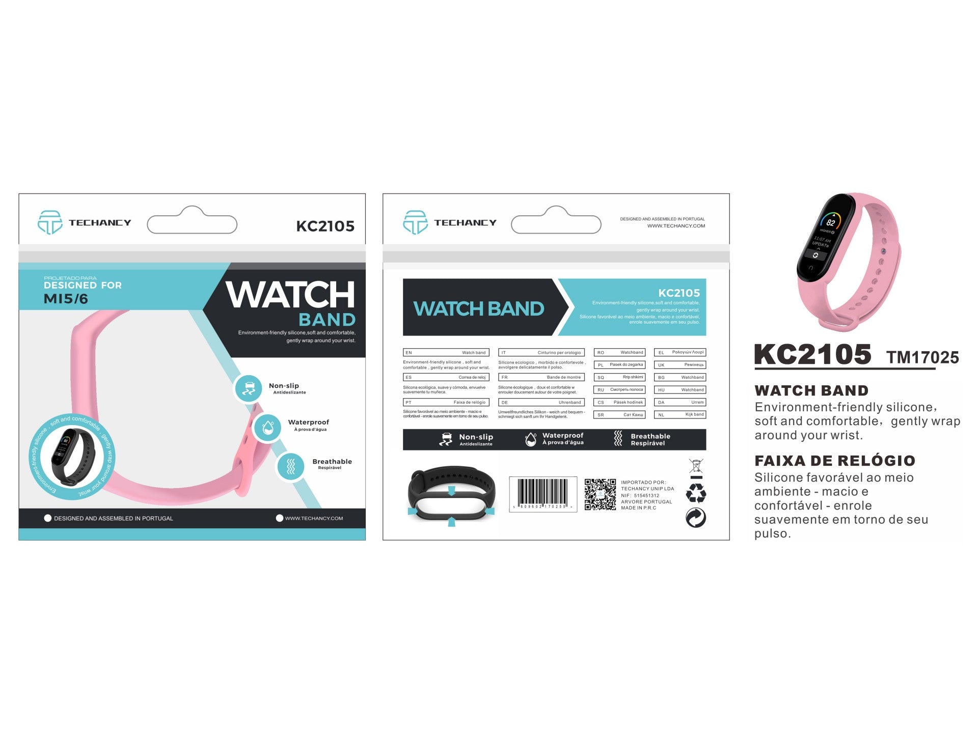 Techancy Pulseira De Silicone Rosa KC2105, Compatível Com A Mi5/6