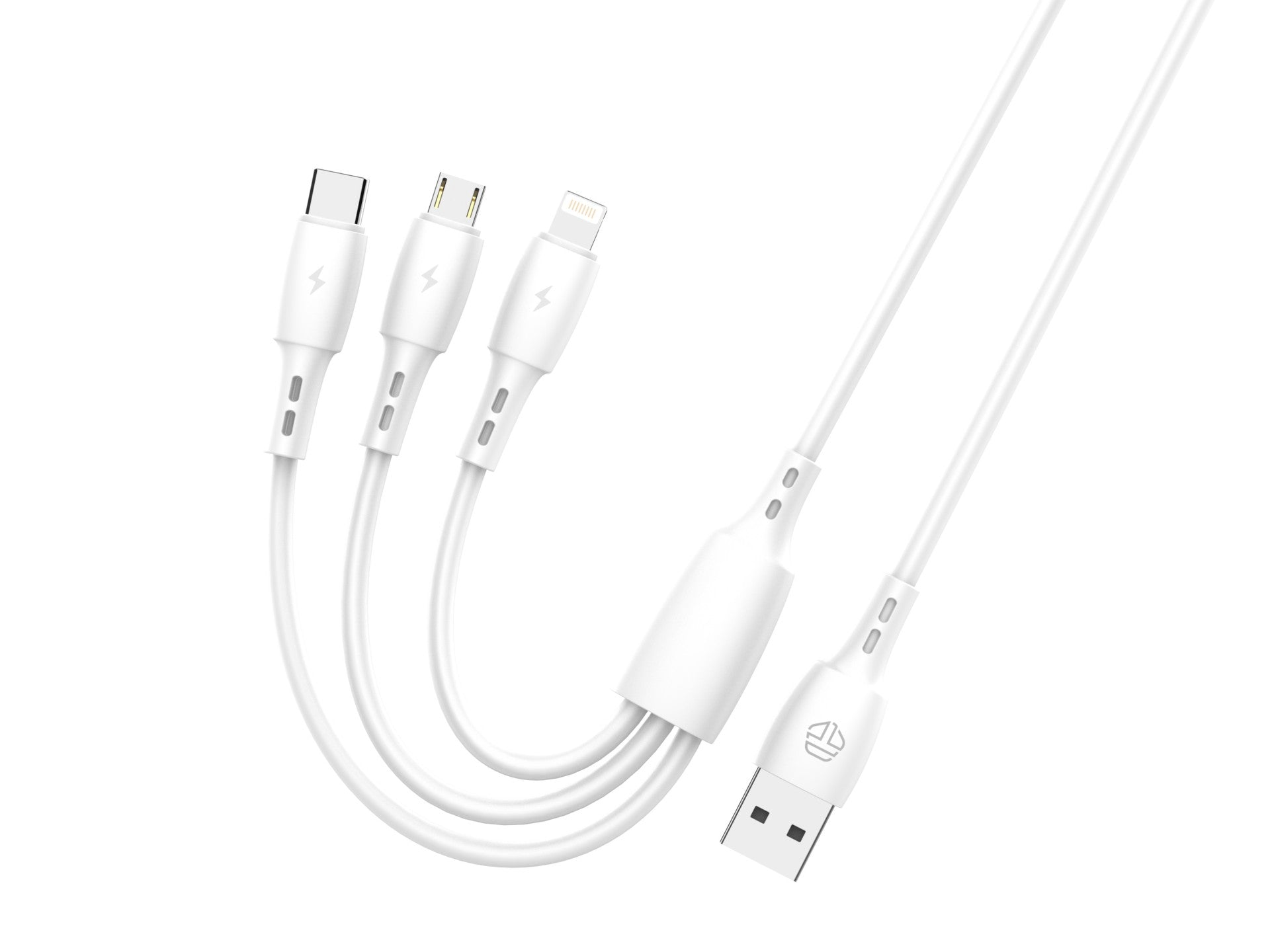 Techancy Cabo 3 em 1 TB1742, 2.4A, 1m Branco, USB-C/Micro/Lightning,