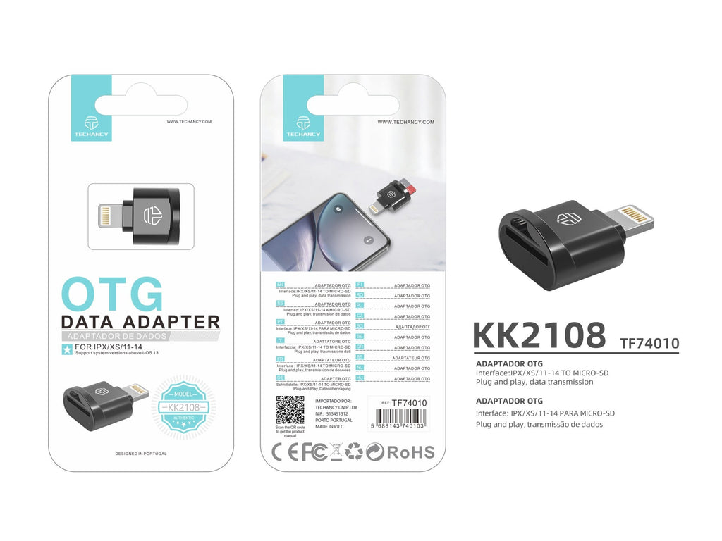 Leitor de cartões SD Techancy, adaptador Micro SD para Lightning,
