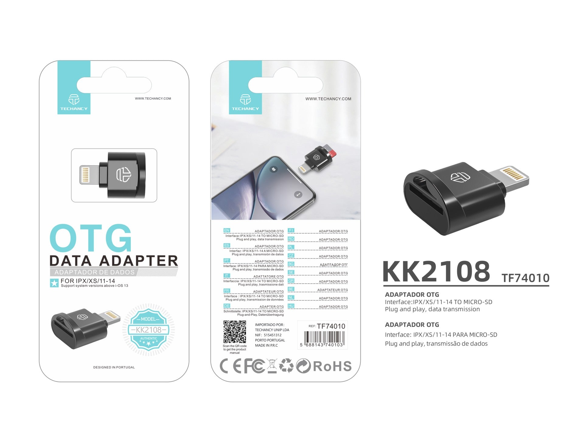 Leitor de cartões SD Techancy, adaptador Micro SD para Lightning,