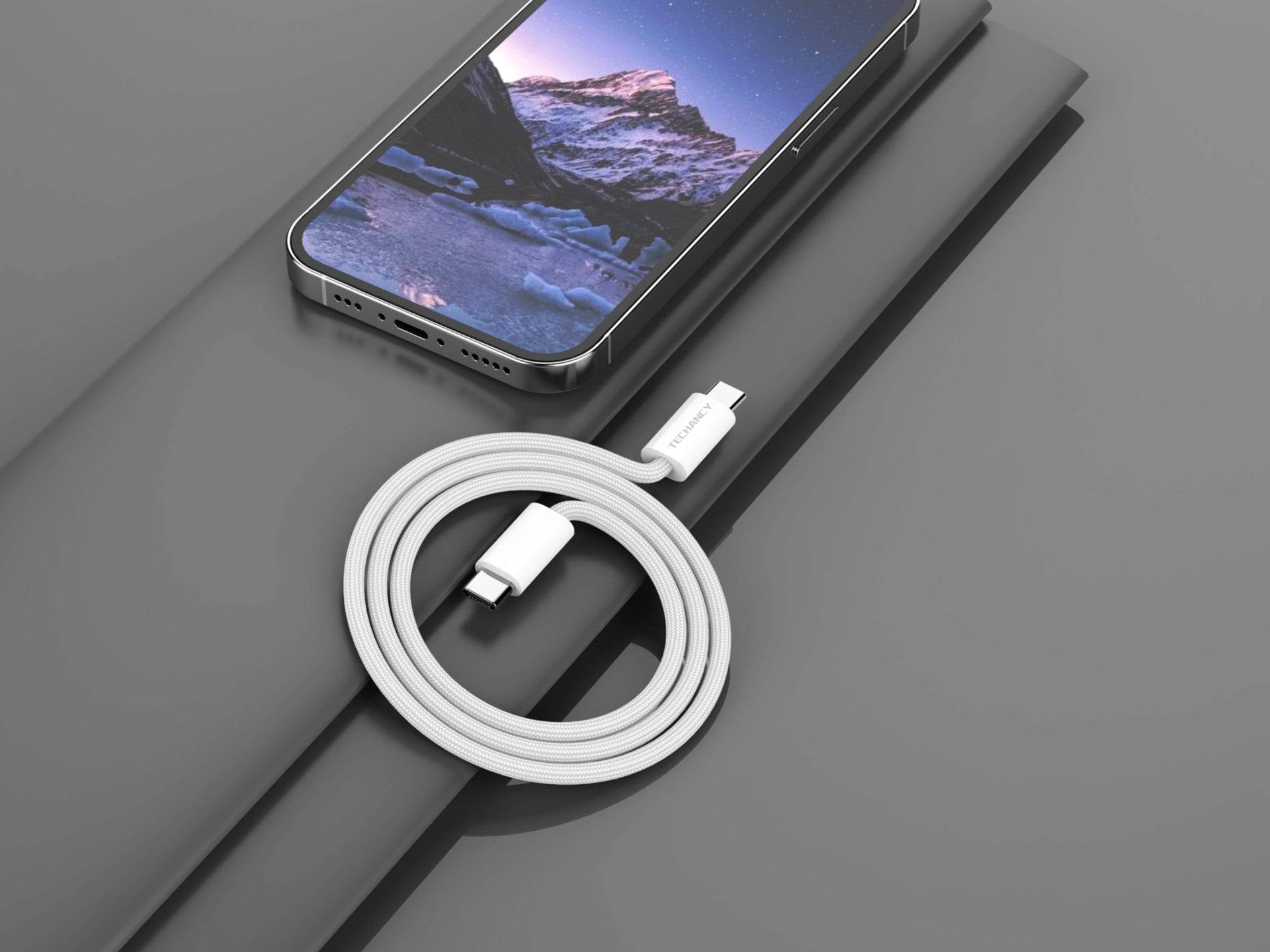 Techancy Cabo USB-C para USB-C TB4764 1M PD 60W, Trancado, Carga