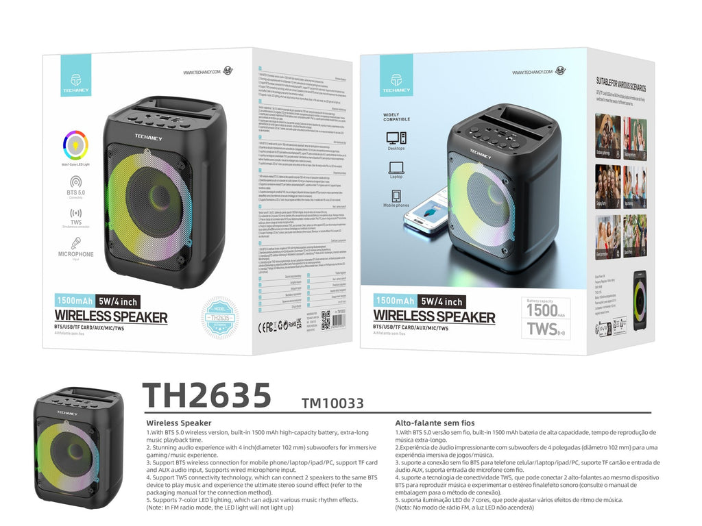 Techancy Difuzor Bluetooth Wireless TH2635, 5 W/4 Inch, Sunet