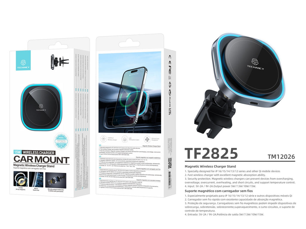 Techancy Suporte Magnético  TF2825, carregador sem fio 15W, compatível