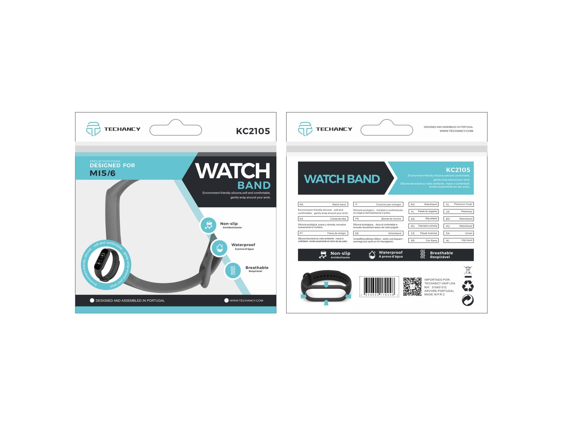 Techancy Bracelete De Silicone Cinzenta KC2105, Compatível Com A Mi5/6