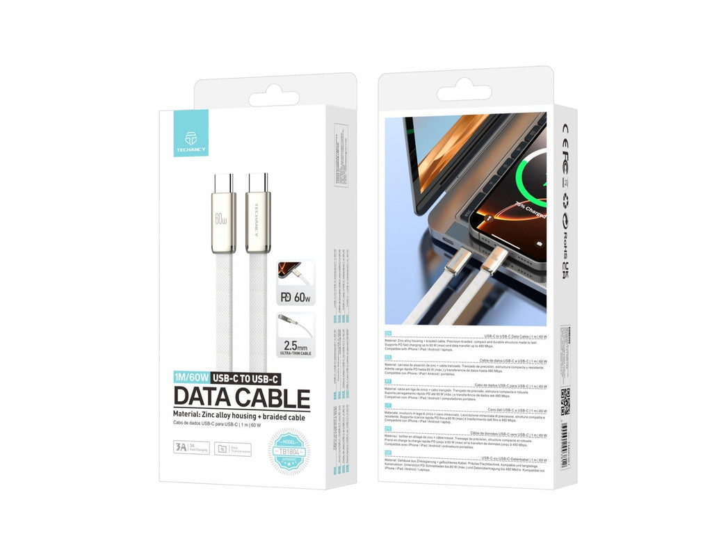 Techancy Cabo de Dados USB C para USB C 60W TB1804 Carregamento Rapido