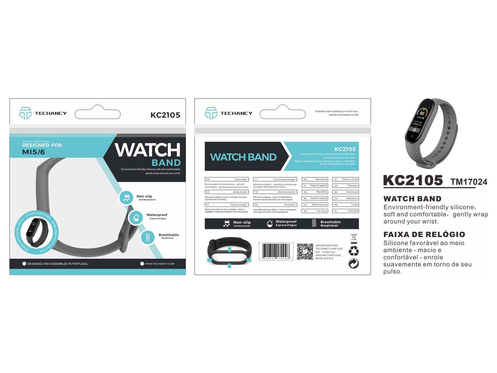 Techancy Bracelete De Silicone Cinzenta KC2105, Compatível Com A Mi5/6