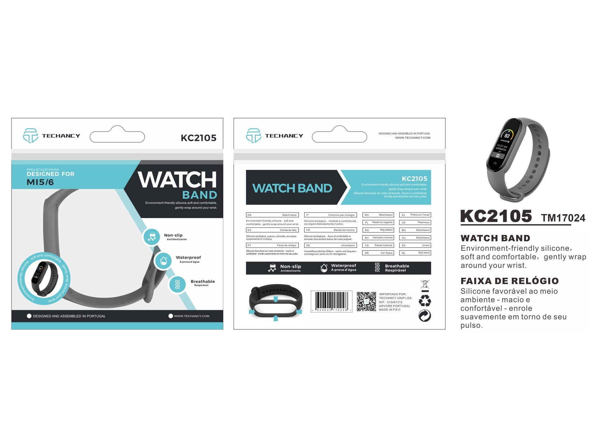 Techancy Bracelete De Silicone Cinzenta KC2105, Compatível Com A Mi5/6