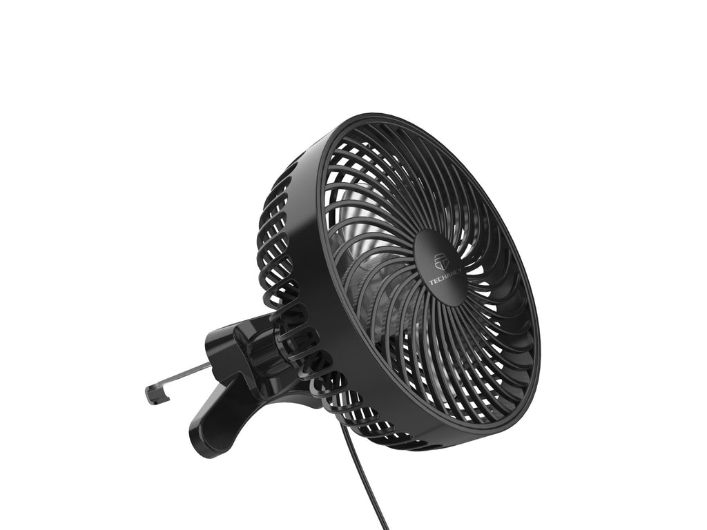 Techancy Ventilador De Carro Usb Preto KL7306, 6 Polegadas, Fluxo De