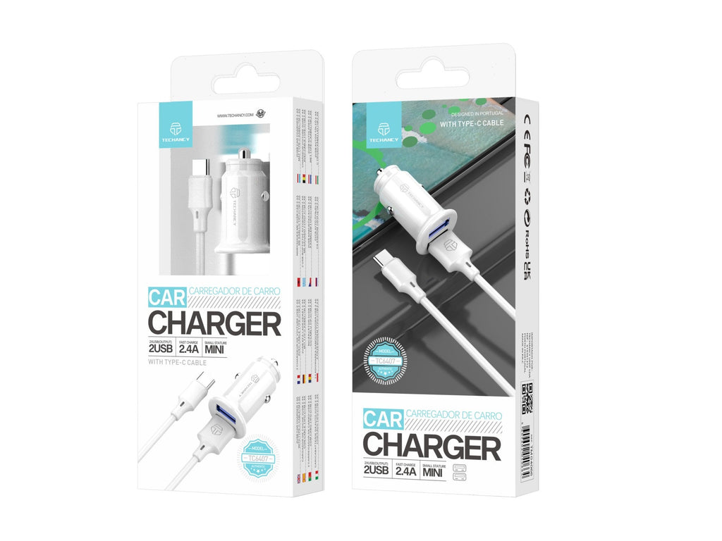 Techancy Carregador De Automóvel Mini  TC6407, Carregamento 2usb 2.4A,