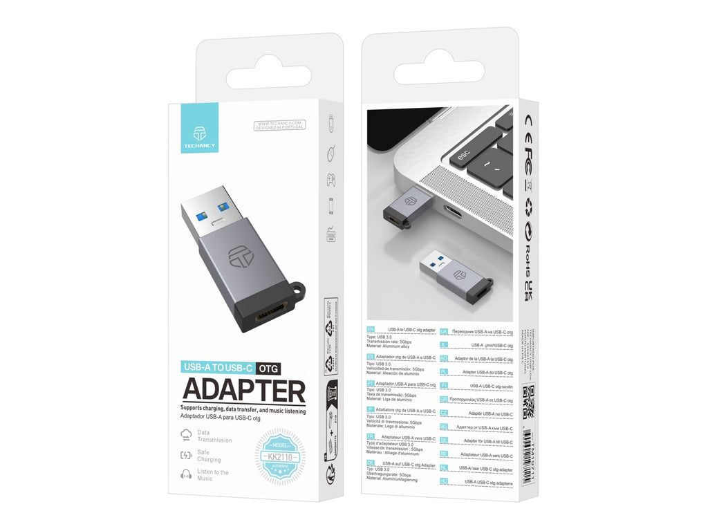 Techancy Adaptador USB-A para USB-C OTG KK2110 , liga de alumínio,