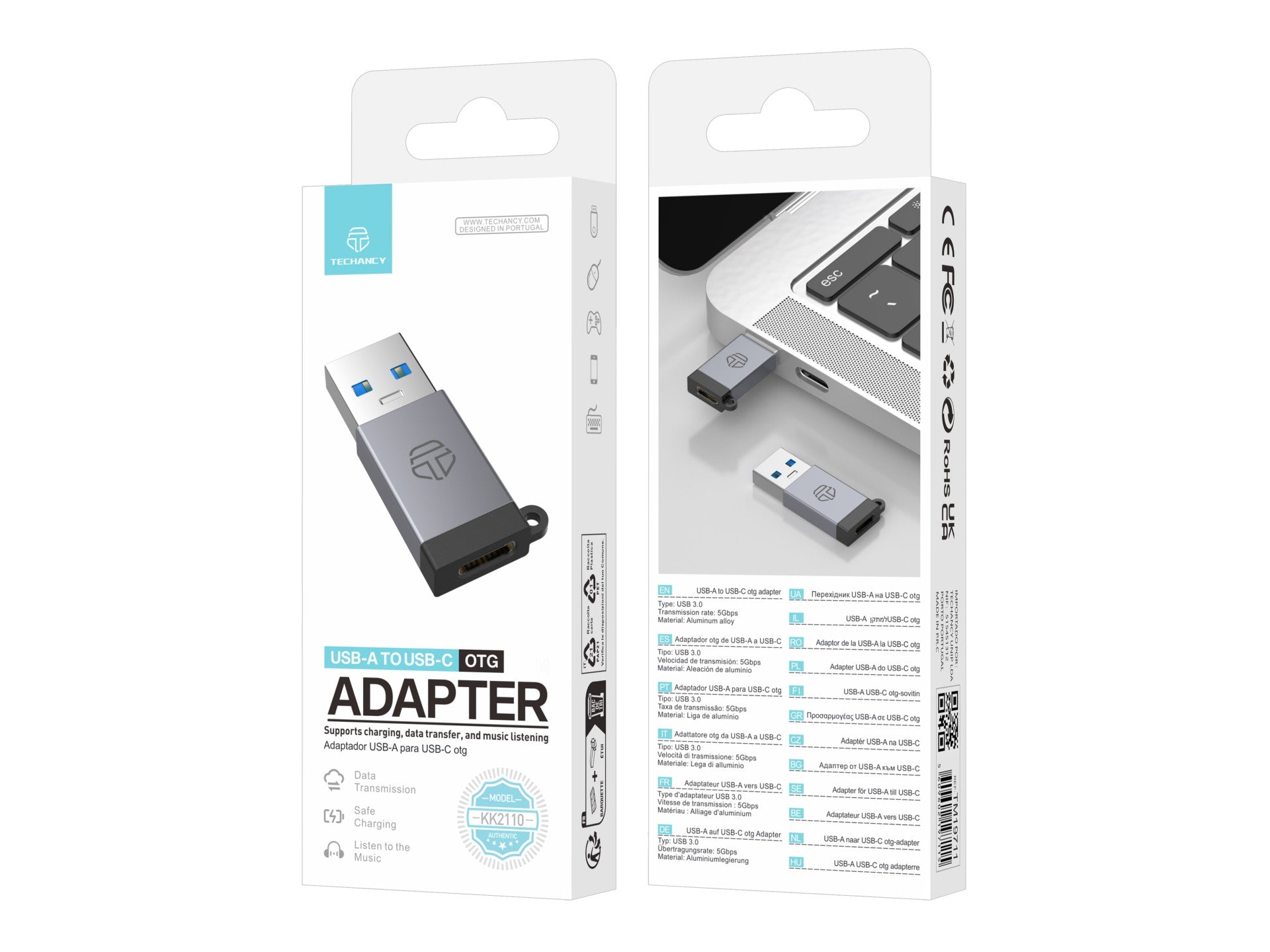Techancy Adaptador USB-A para USB-C OTG KK2110 , liga de alumínio,