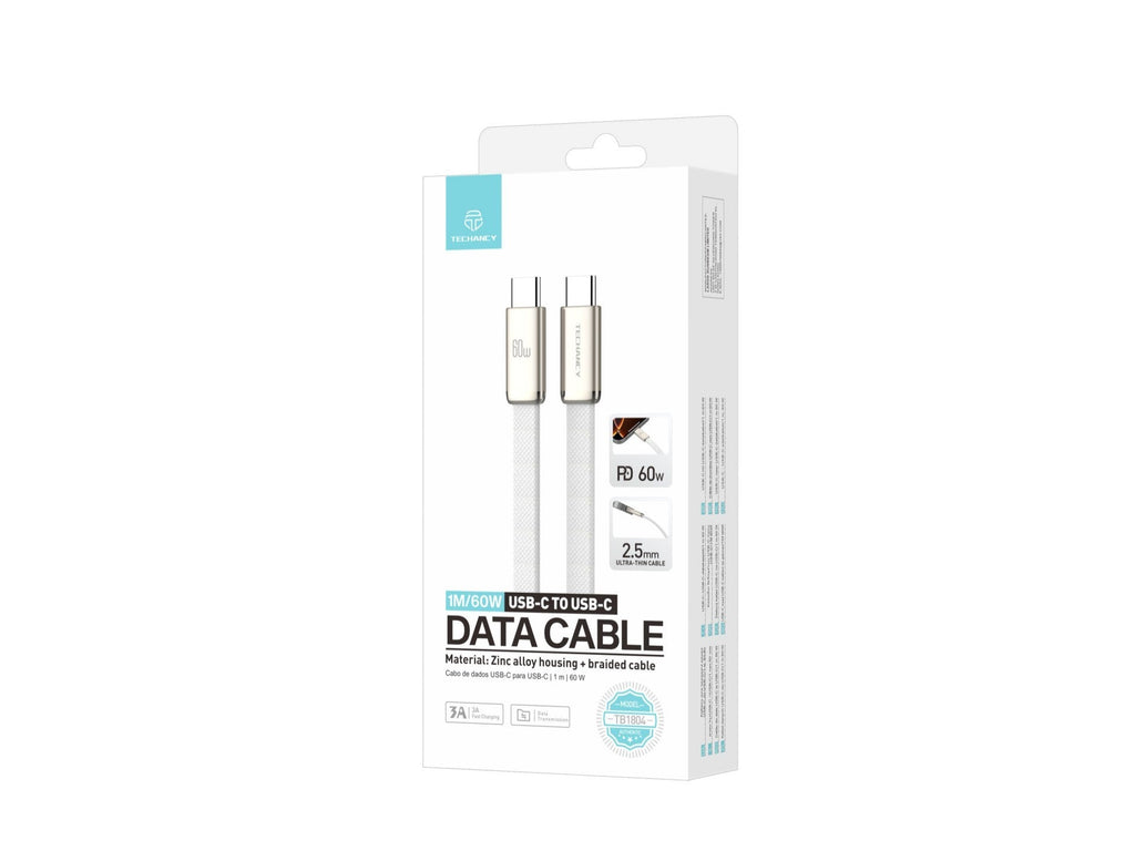 Techancy Cabo de Dados USB C para USB C 60W TB1804 Carregamento Rapido