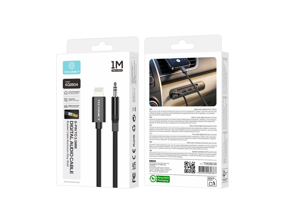 Techancy Cabo Audio Digital KQ2604 8-Pin para 3.5mm, 1M, Trancado,