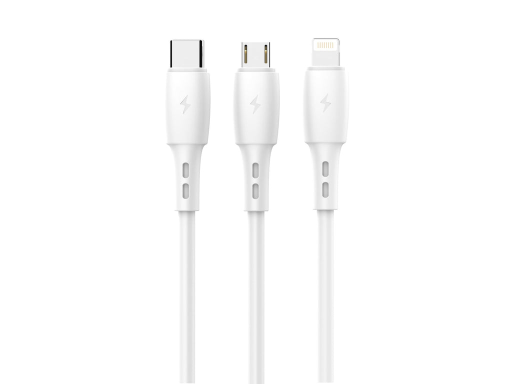 Techancy Cabo 3 em 1 TB1742, 2.4A, 1m Branco, USB-C/Micro/Lightning,