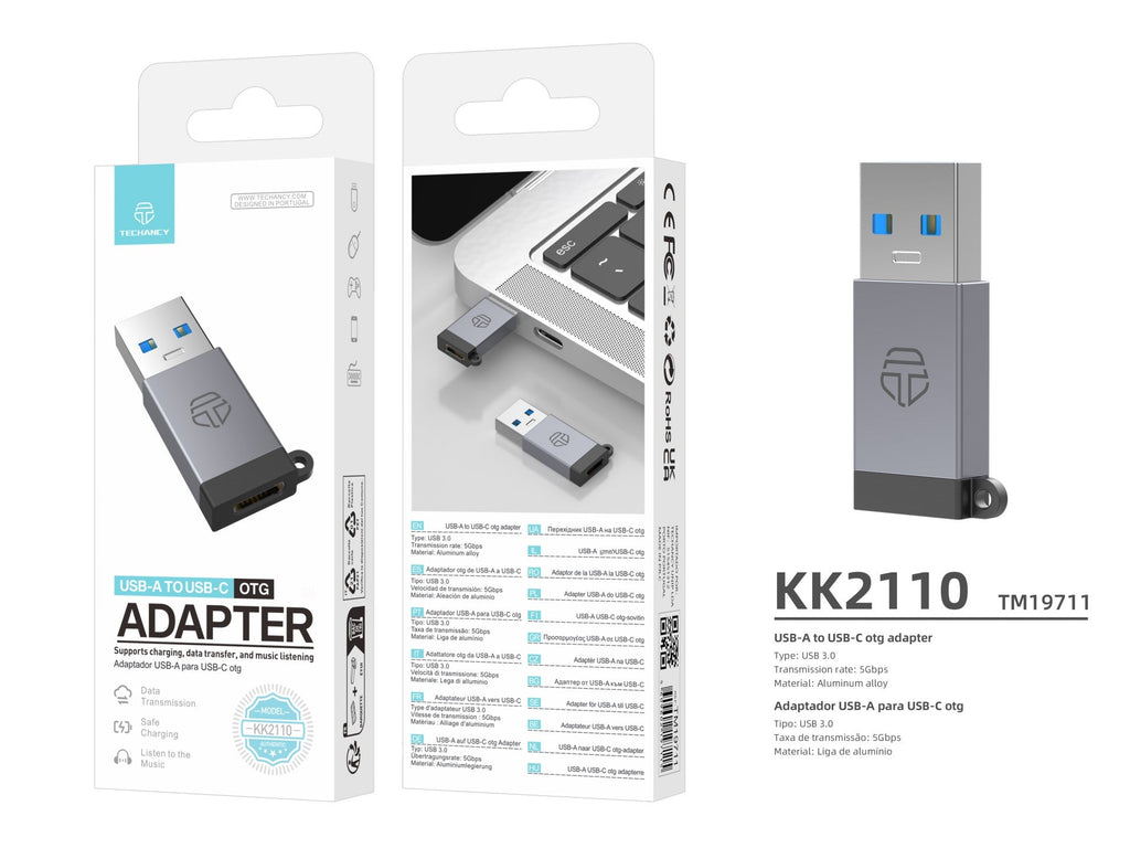 Techancy Adaptador USB-A para USB-C OTG KK2110 , liga de alumínio,