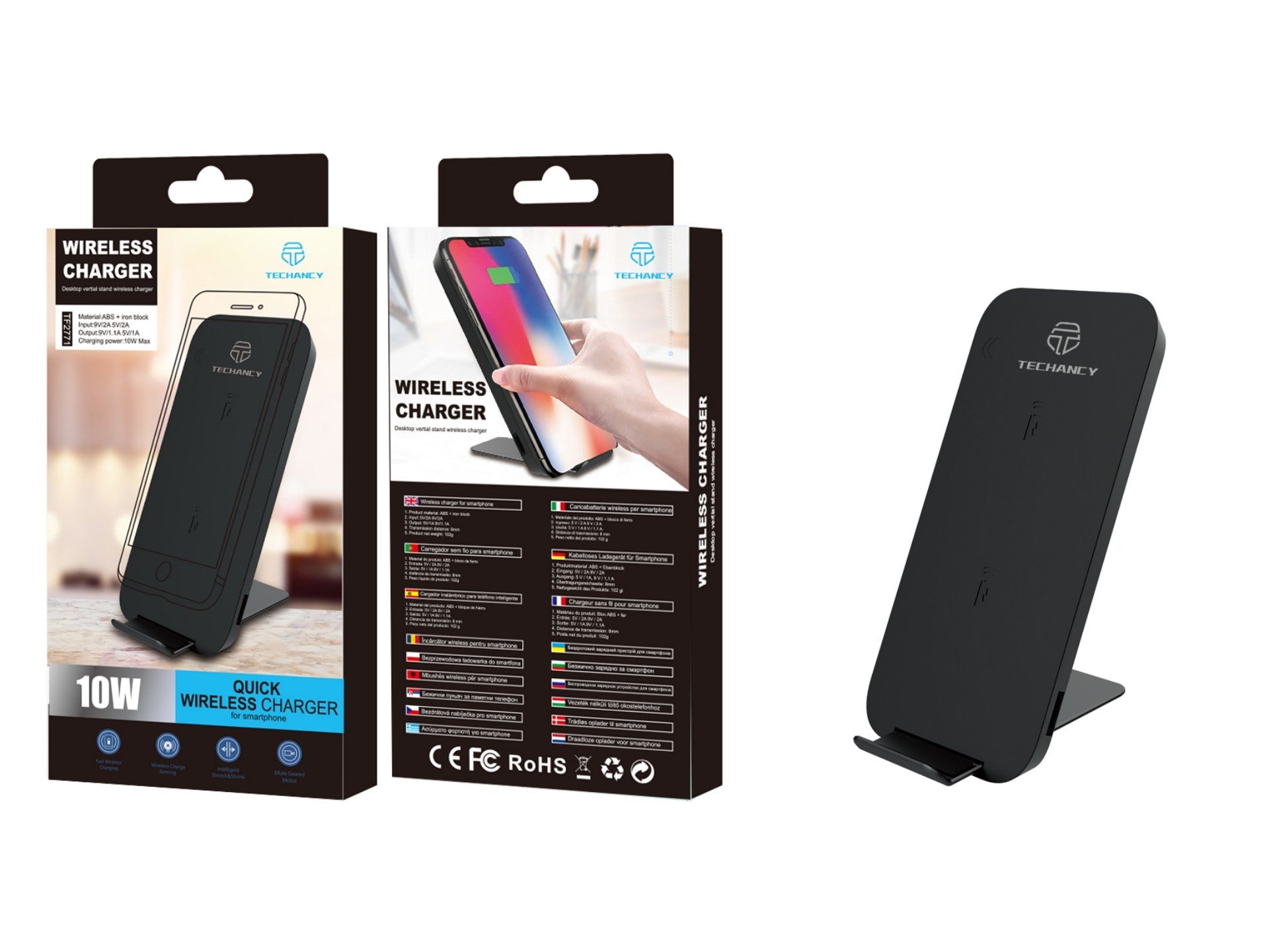 Carregador sem fios Techancy 10 W para telemóveis, TF2771, com suporte