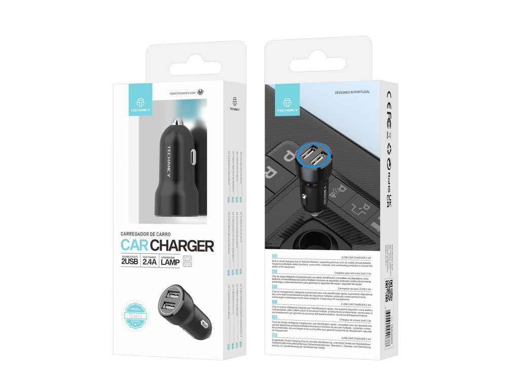 Încărcător de mașină Techancy 2USB 2.4A TC6412 , Încărcare rapidă,