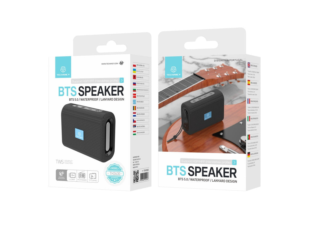 Techancy Mini Altifalante Sem Fios Preto TH2630, Reprodução Com