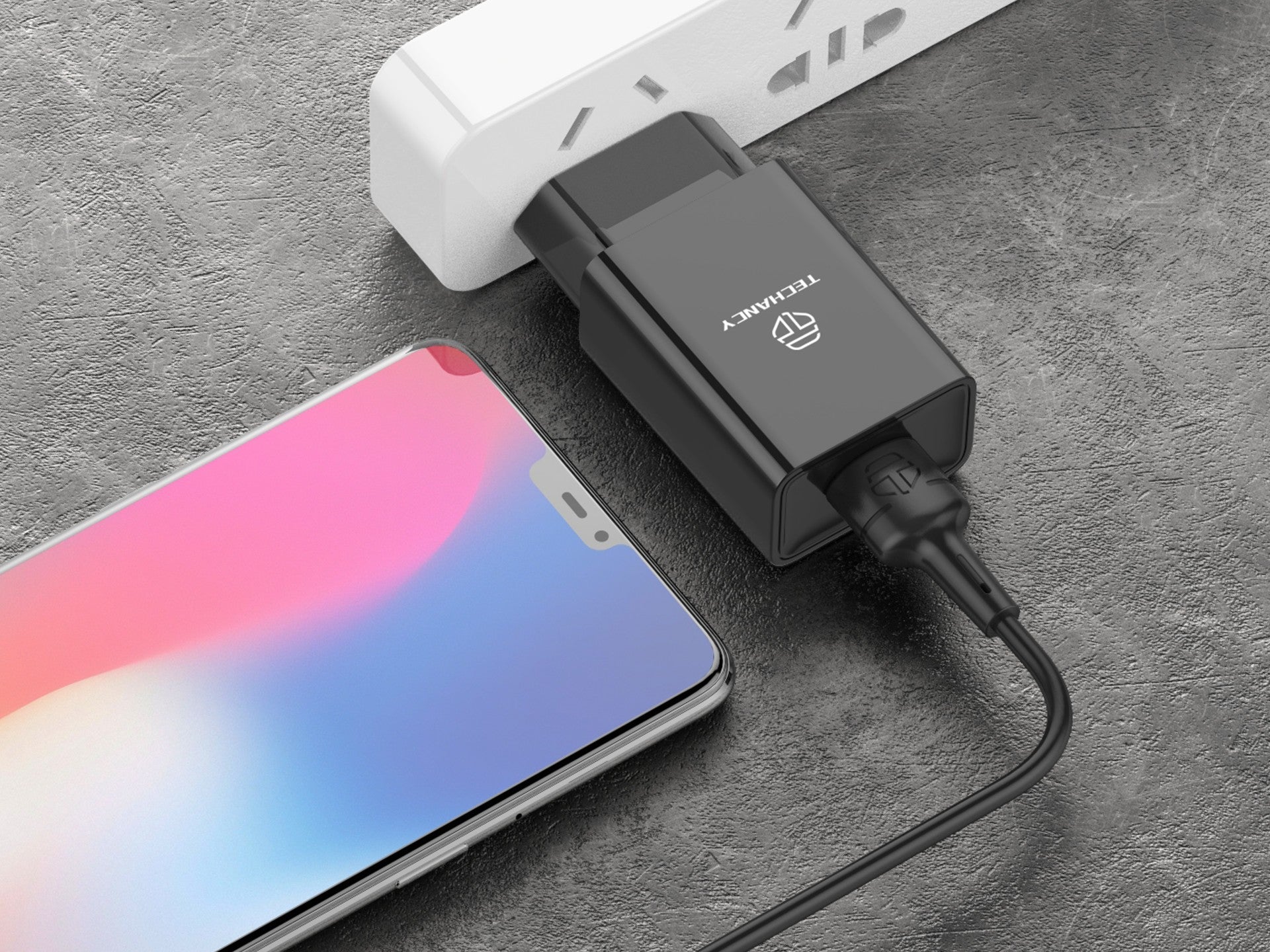 Techancy Carregador De Telemóvel Preto  TA2787, Saída Usb 5v-2.4a