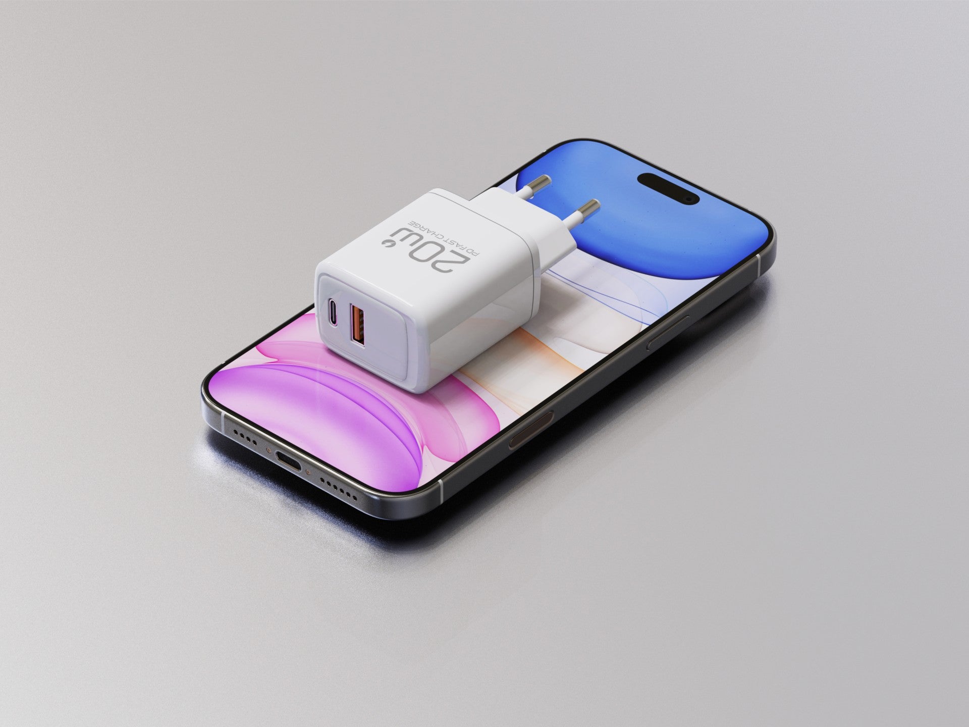 Techancy Carregador TA2825 PD3.0 20W com Duas Portas USB-C e USB-A