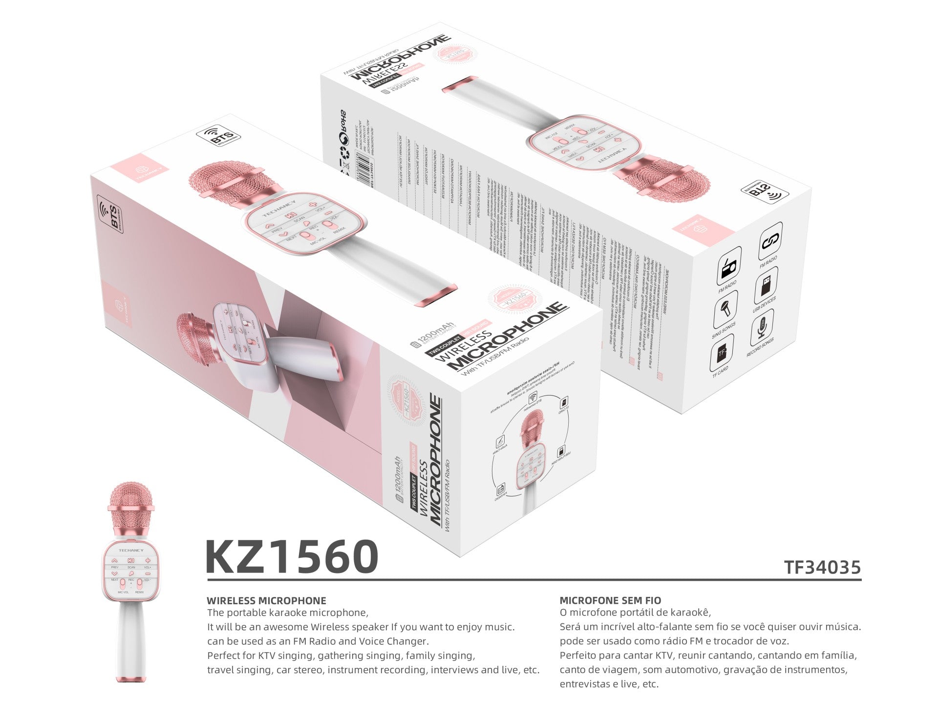 Microfone Bluetooth sem fios Techancy Dss, KZ1560, altifalante