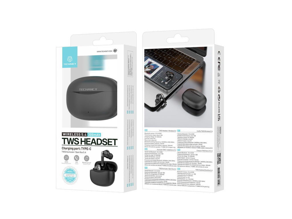 Techancy Auricular TWS KP2712 Sem Fios 5.4 Auricular Bluetooth Porta