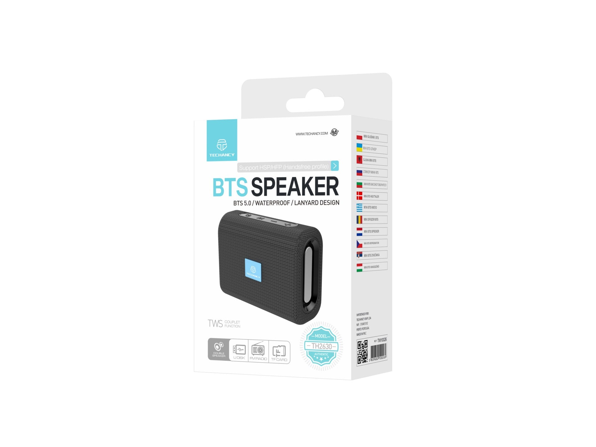 Techancy Mini Altifalante Sem Fios Preto TH2630, Reprodução Com