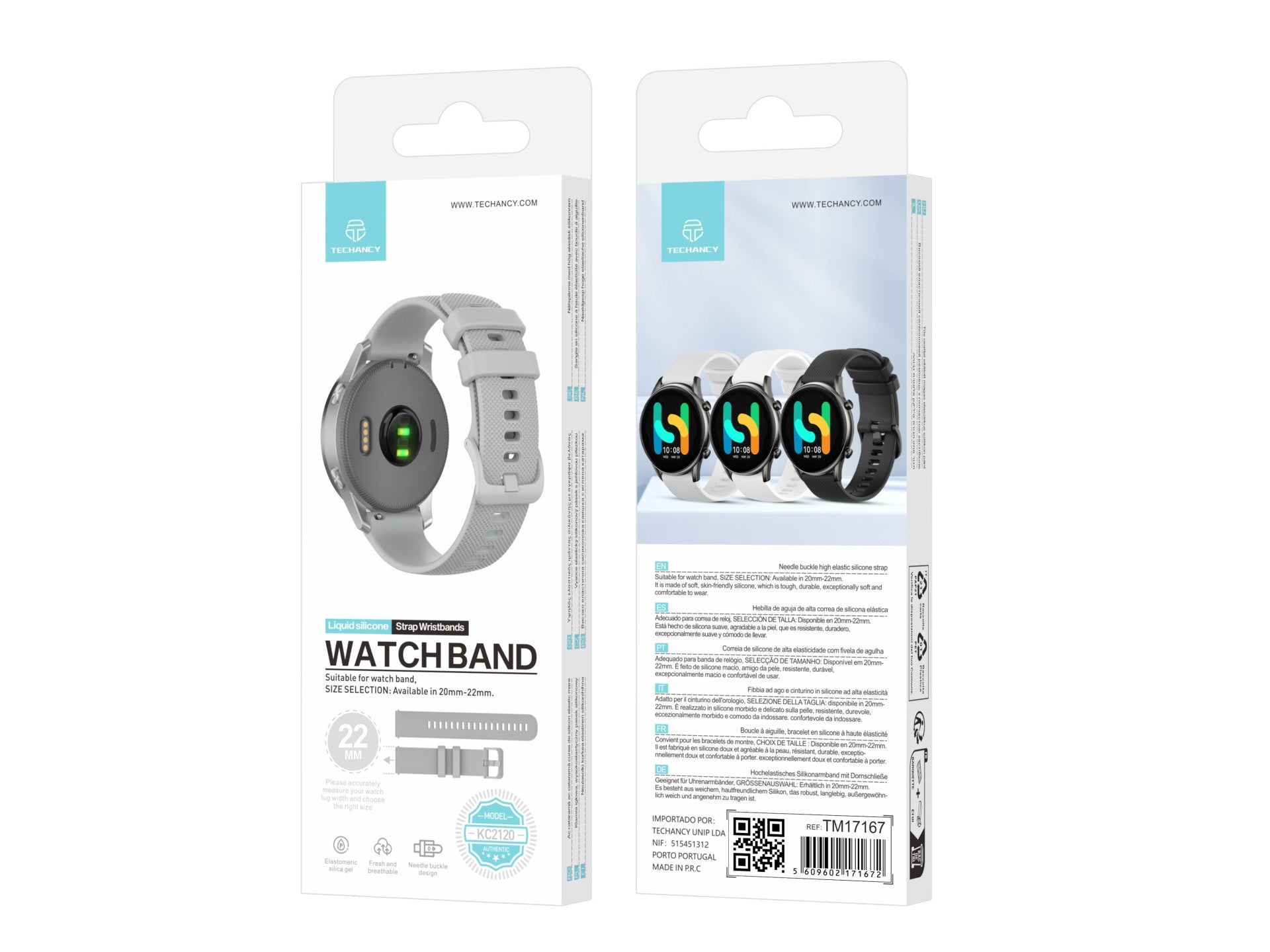 Techancy Brățară de ceas inteligentă gri KC2120 de 22 mm,