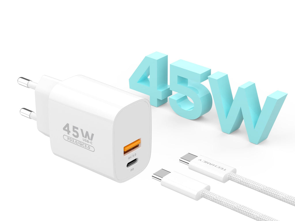 Techancy Încărcător USB-A+USB-C TA2820, 45W PD, cu Cablu USB-C la