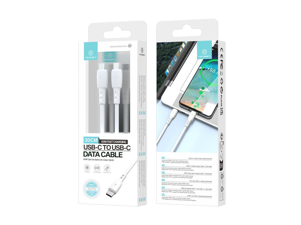 Techancy Cabo De Dados USB C to USB C Branco TB1778, Carregamento