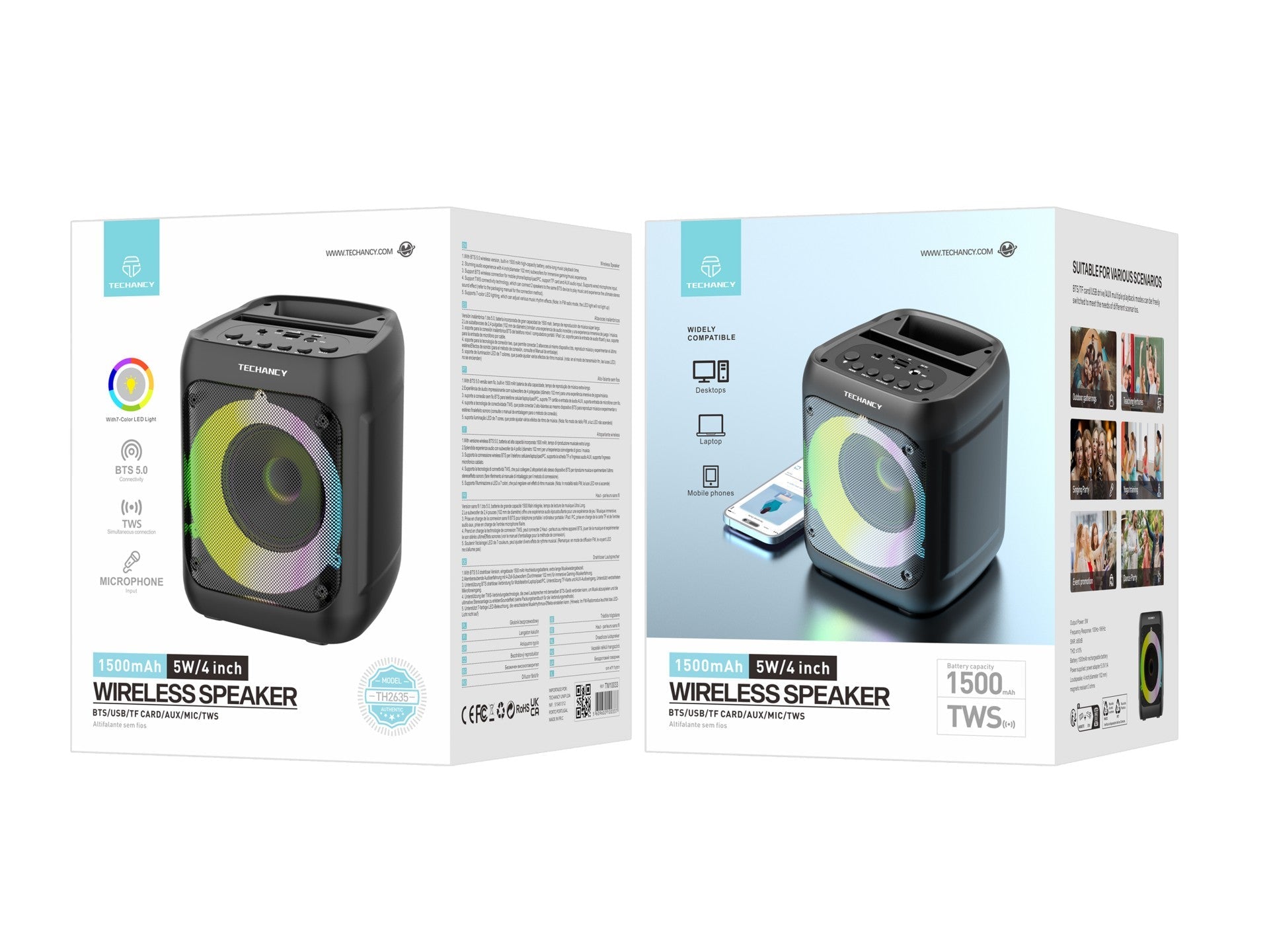 Techancy Difuzor Bluetooth Wireless TH2635, 5 W/4 Inch, Sunet