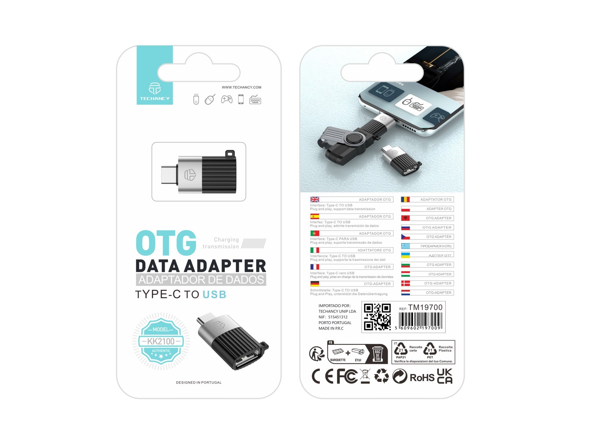 Techancy Adaptador Otg KK2100,Tipo C Para Usb 3.0,Suporta Carregamento