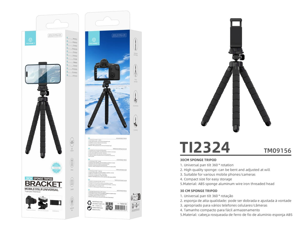Techancy Tripé De 30 Cm Preto Ti2323, Rotação De 360° Com Pernas