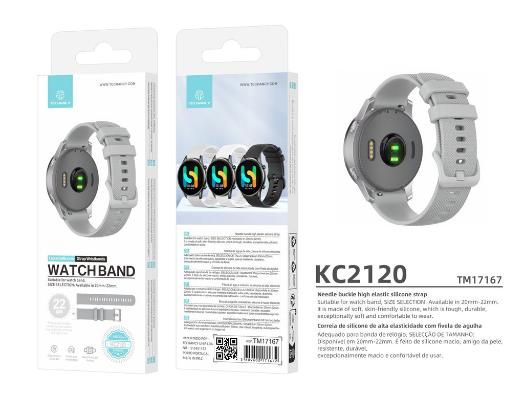 Techancy Brățară de ceas inteligentă gri KC2120 de 22 mm,