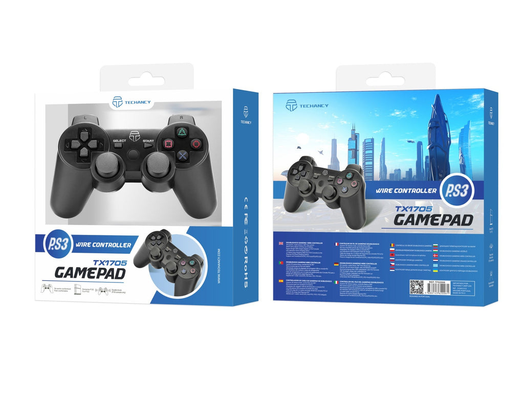 Controlador de jogos com fio USB Techancy para PS3 + PC, TX1705, com