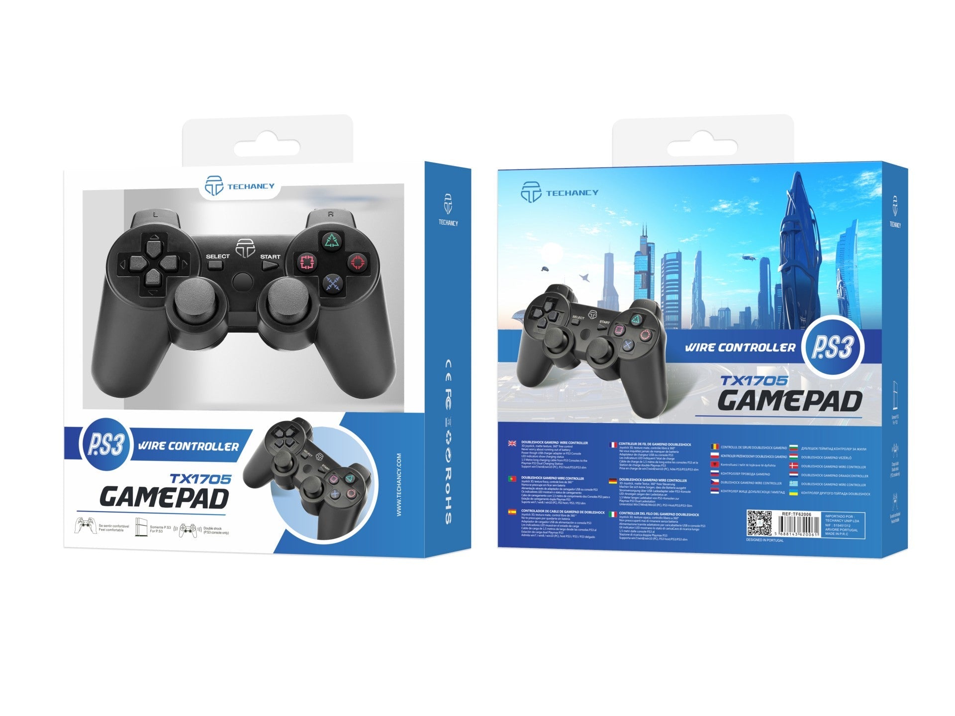 Controlador de jogos com fio USB Techancy para PS3 + PC, TX1705, com