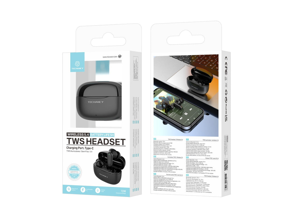 Techancy Auriculares Bluetooth TWS Wireless 5.4 KP2715 Microfone HD