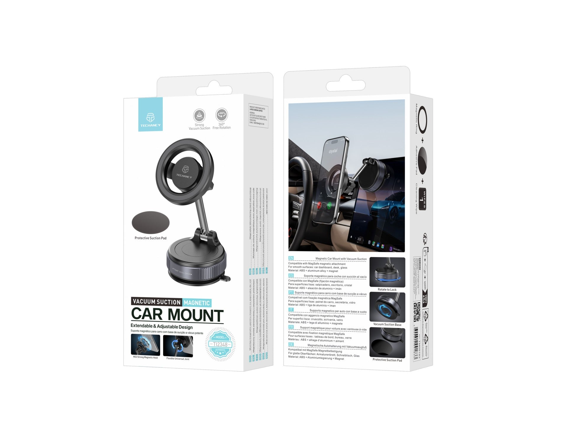 Techancy Suporte Magnetico de Carro TI2348 com Ventosa a Vacuo,