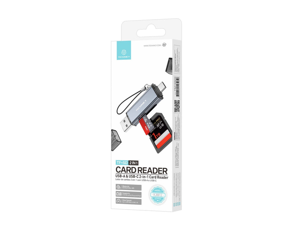 Techancy Leitor de Cartoes KJ8812 USB-A + USB-C 2 em 1 para Cartoes TF