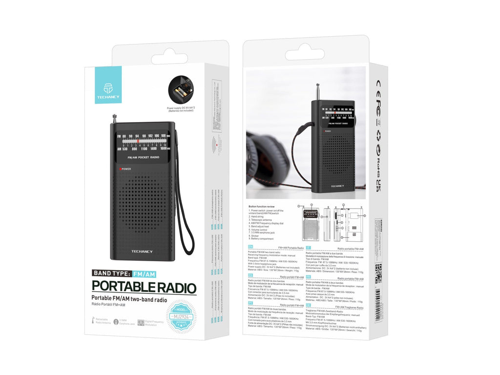 Techancy MJ2924 Radio portatil FM AM com sintonia manual entrada fone