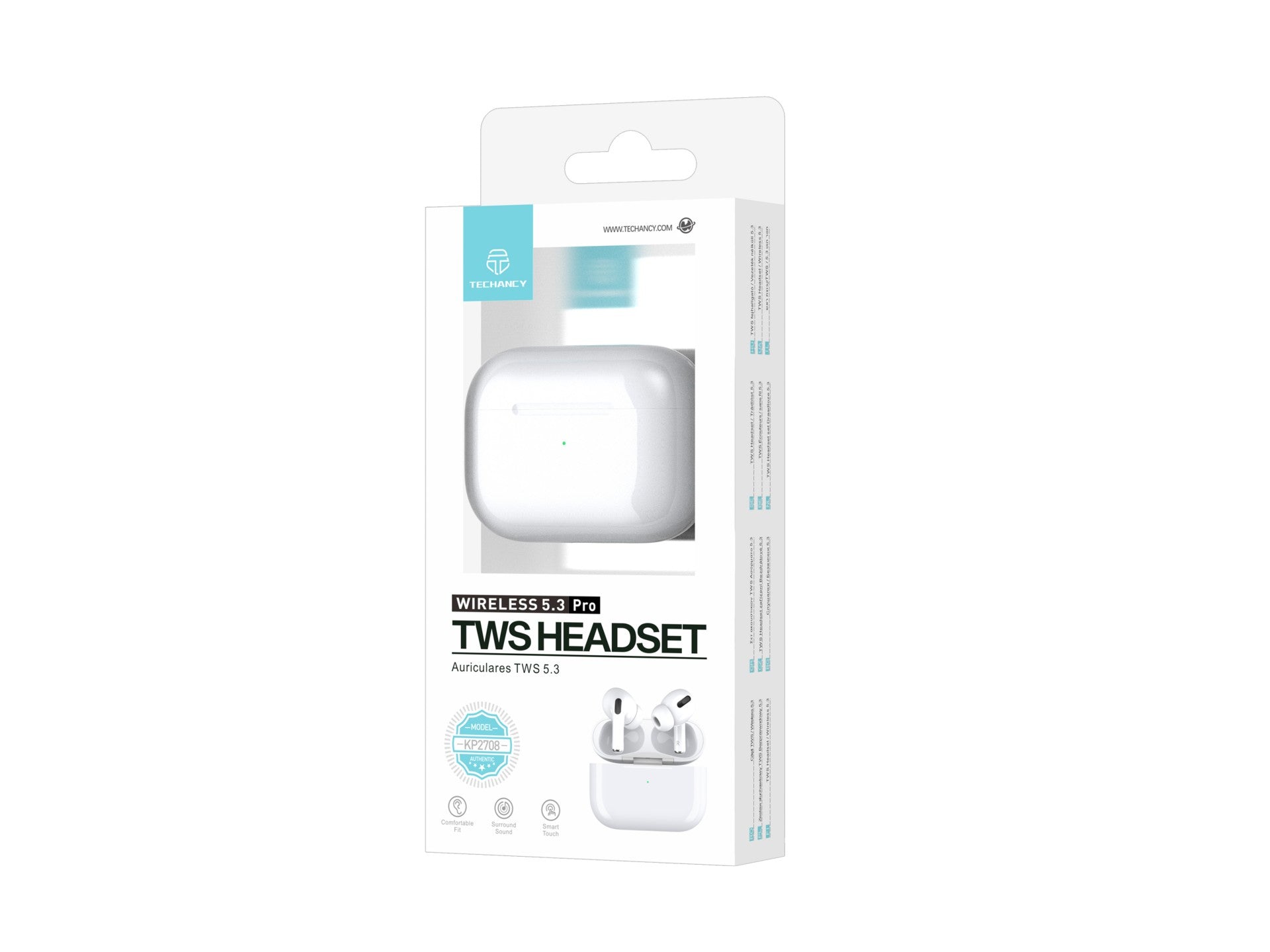 Căști wireless Techancy Tws Pro albe KP2708, Bluetooth 5.3,