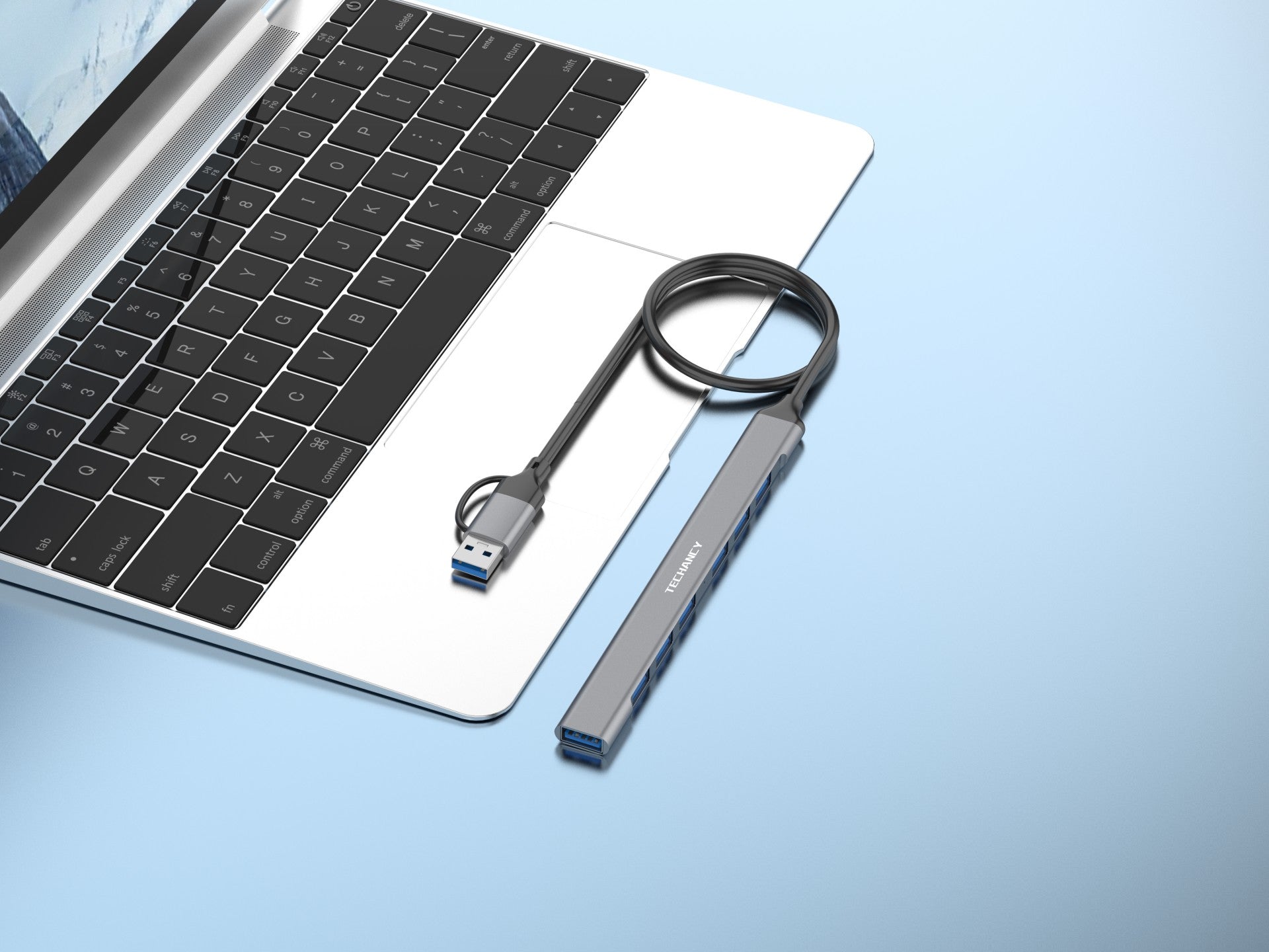 Hub USB Techancy 2 em 1 USB-C + USB 3.0, KT2903, 7 portas USB 3.0,
