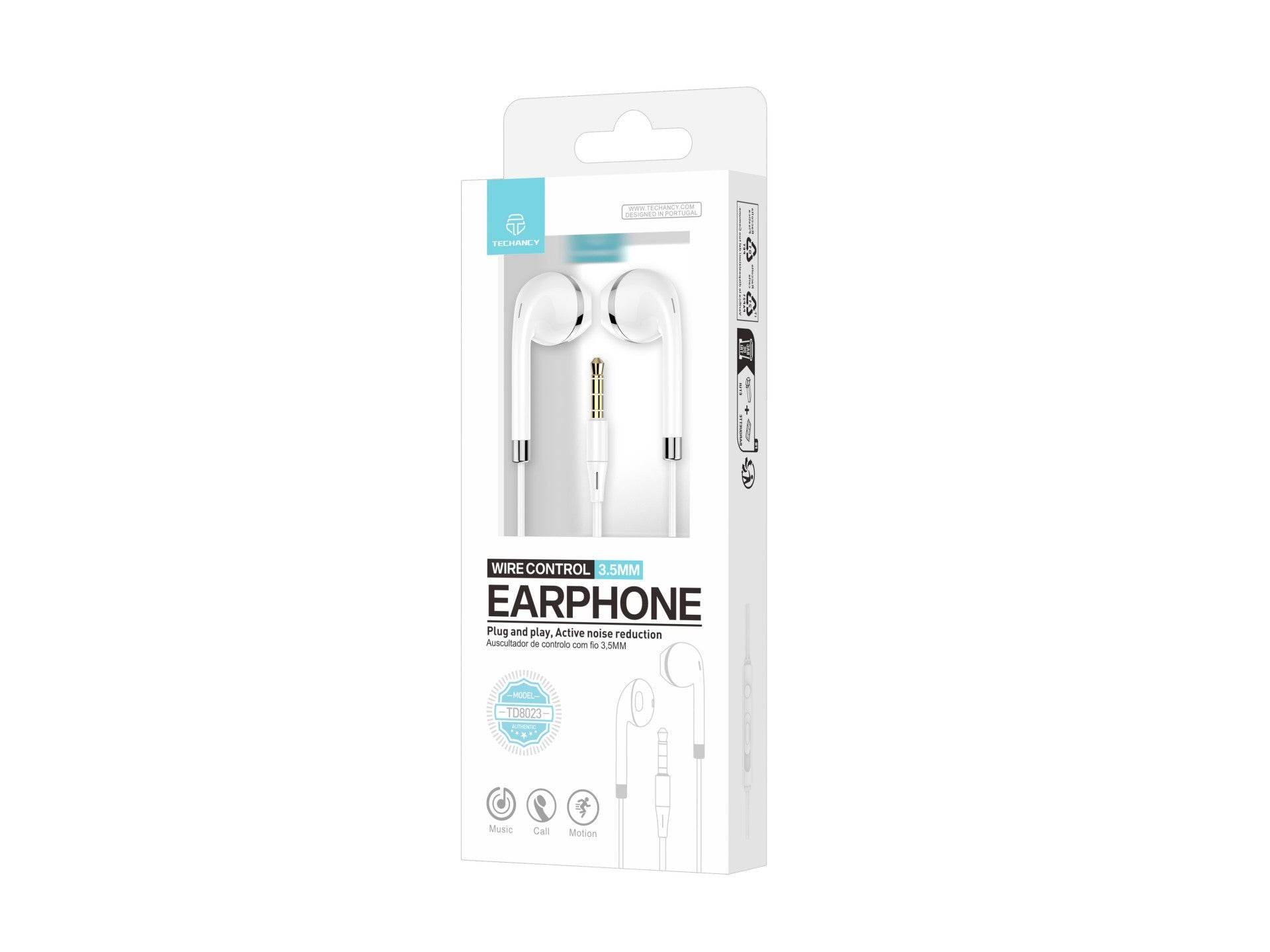 Techancy Fone de ouvido com fio TD8023, plugue 3,5 mm, controle no