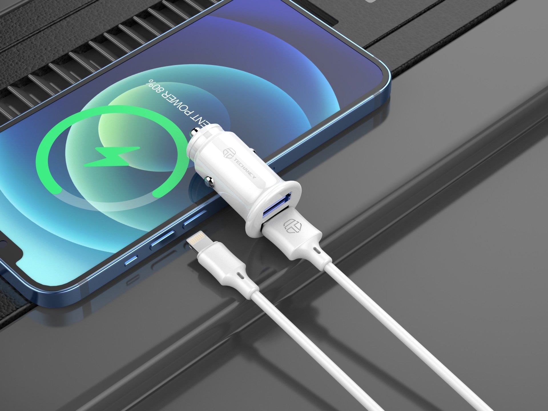 Techancy Încărcător Auto Mini TC6408, Încărcare 2USB 2.4A,